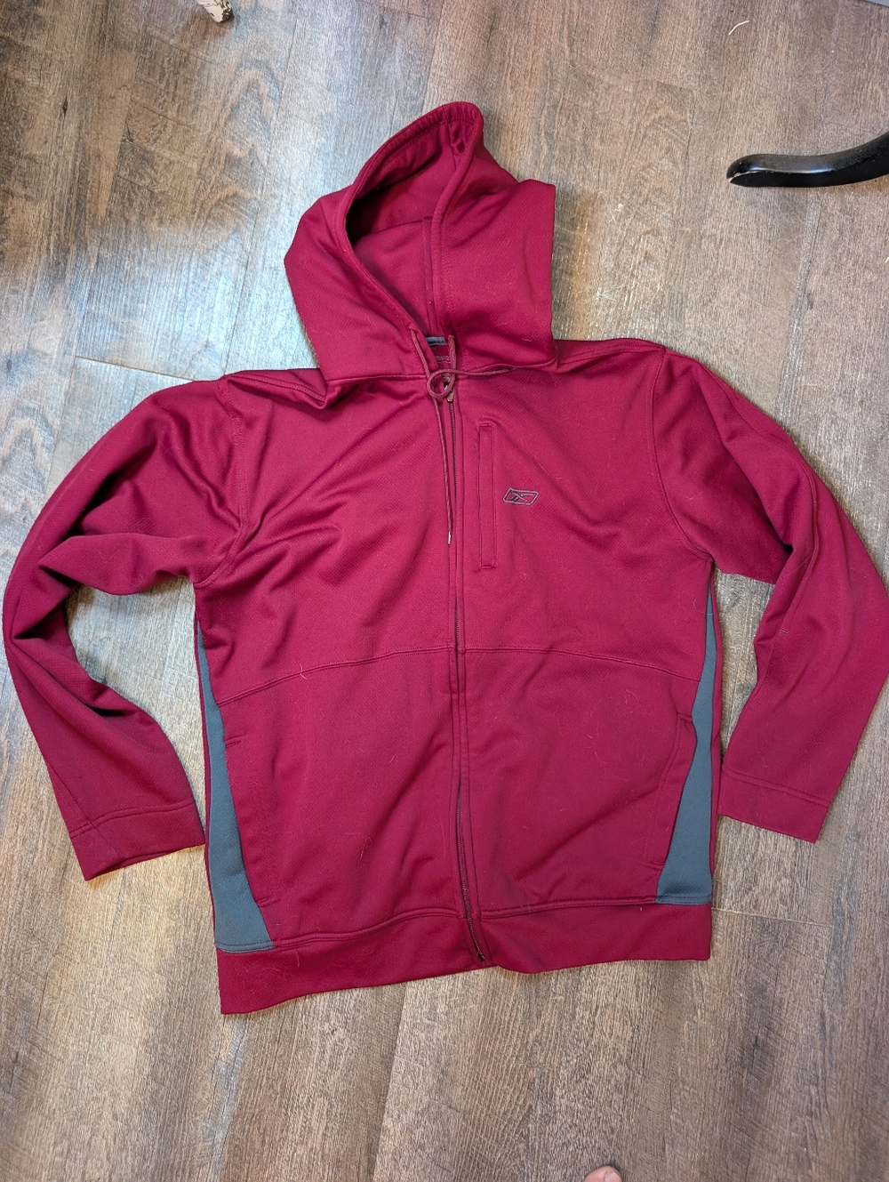 Reebok Red Zip-Up Hoodie with Hood and Chest Zip Pocket